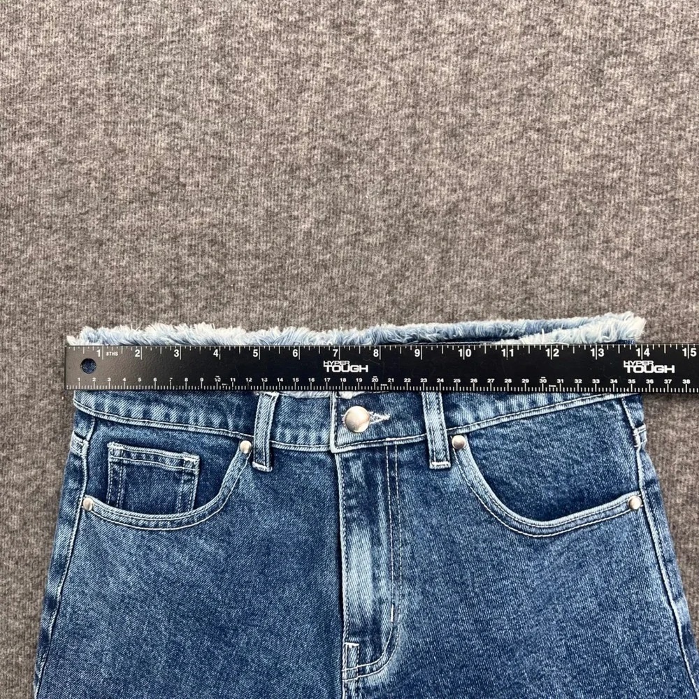 Smith and mills Denim Women Frayed Raw Edge Denim Shorts Blue Wash Cut-Off 28